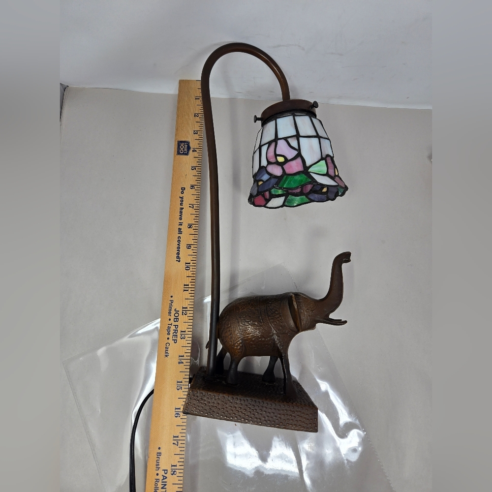 Elephant Brass Goose Neck Tulip Stained Glass Lamp 15 Inch Tiffany Style **READ* - Picture 7 of 11
